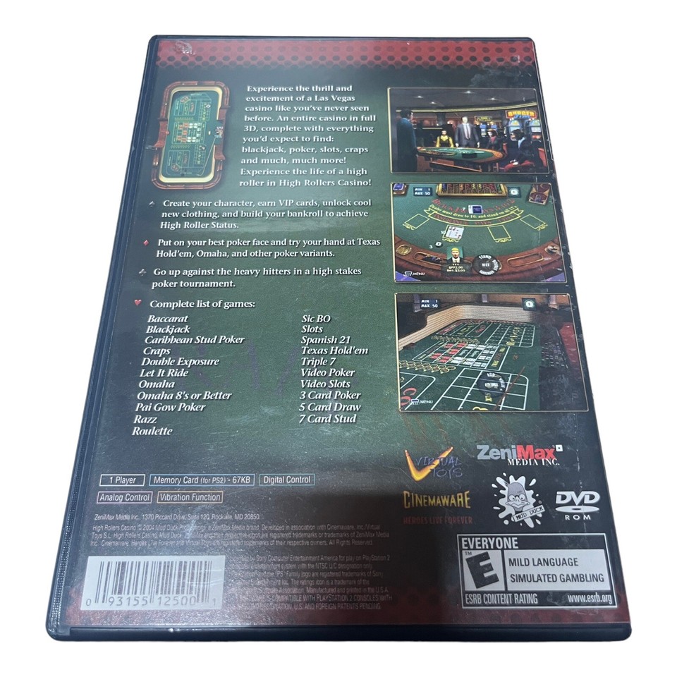 High Rollers Casino Playstation 2 PS2 Video Game Tested! 93155125001 | eBay