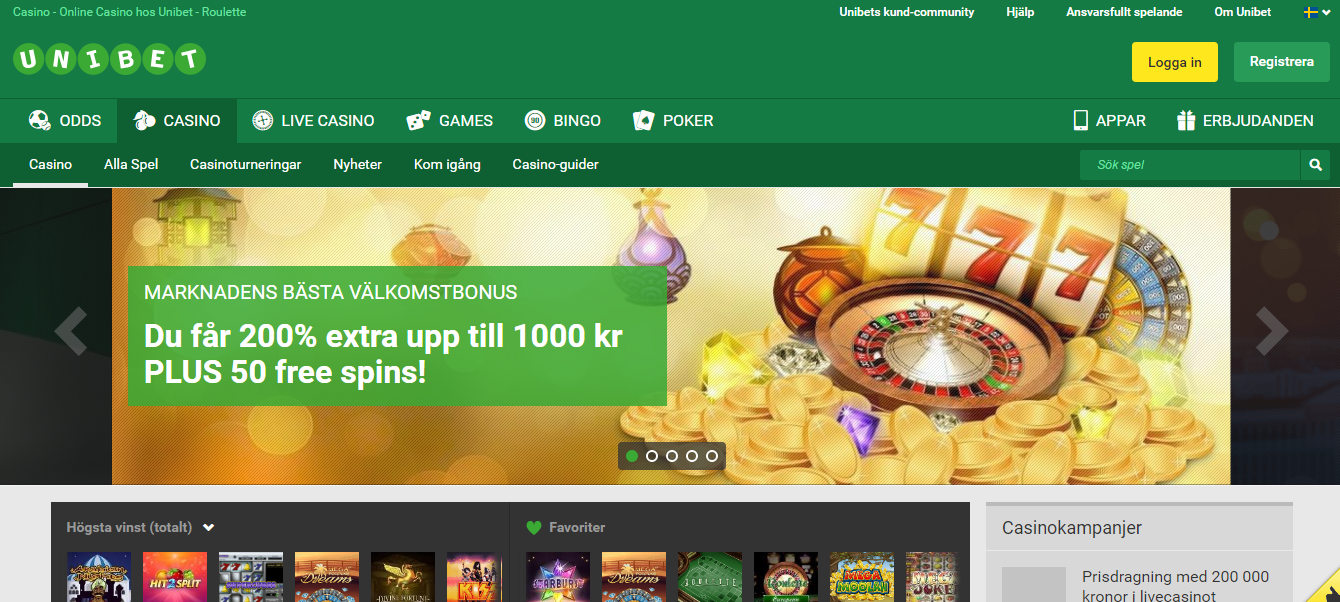 Unibet casino - 50 free spins och 200% i bonus - Freespins24h.se